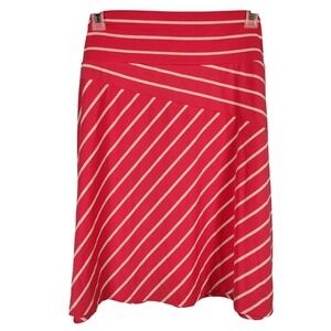 Womens XL Faded Glory Red White Striped Jersey Midi Skirt Nautical Coastal SZ 16